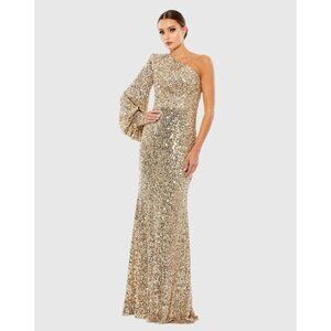 MAC DUGGAL Size 2 Gold Sequined One Shoulder Trumpet Formal Prom Gown Dress New